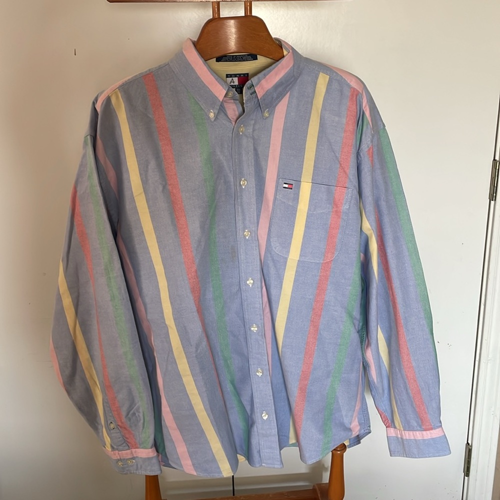 Vintage 90s Tommy Hilfiger Mens Color Block Long Sleeve